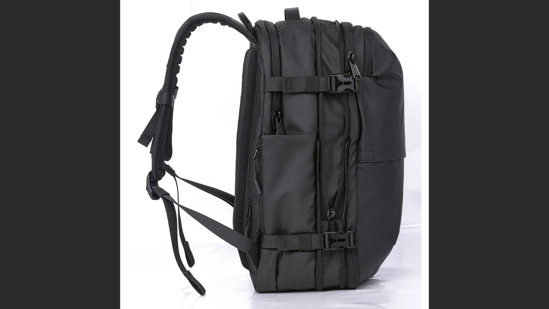 Side view of the Airbag Lite backpack showing its depth for cabin bag size checks