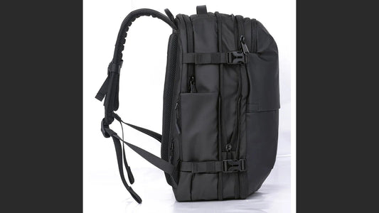 Side view of the Airbag Lite backpack showing its depth for cabin bag size checks