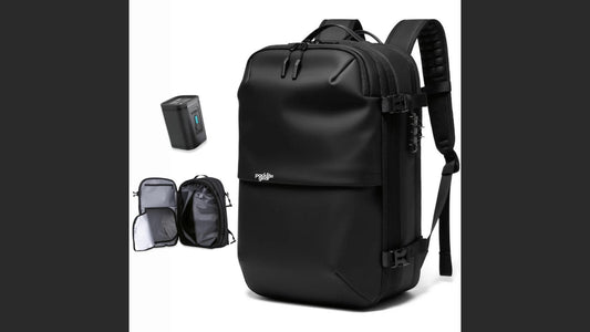 Airbag Lite carry-on backpack in matt black with the included Air Pump Lite